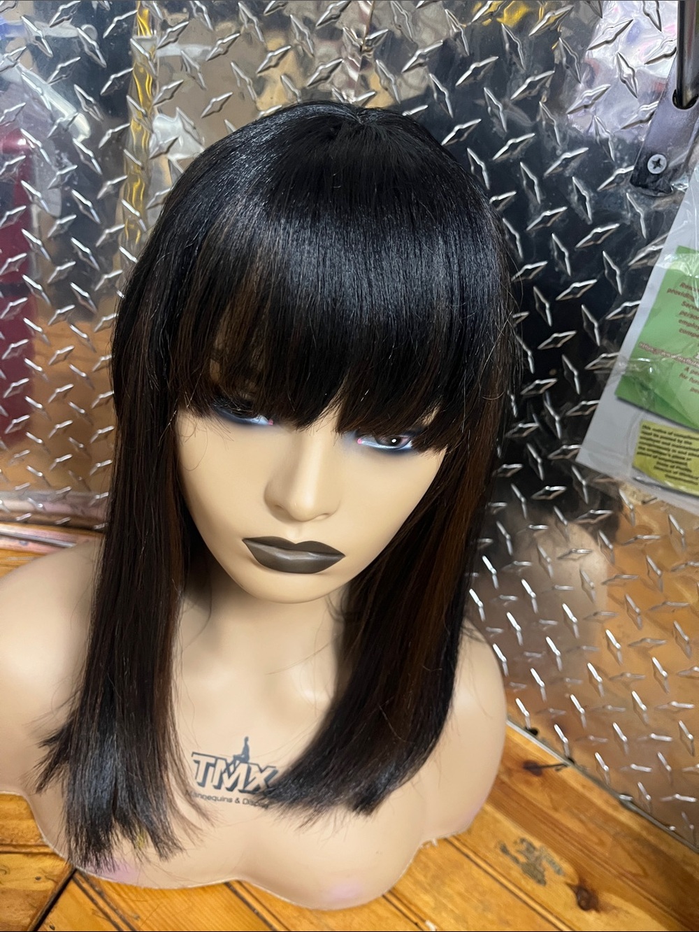 Straight Wig with Bangs with highlights- Women Hair 1b/30